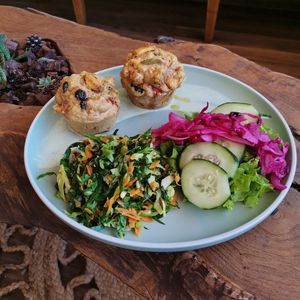 Tofu muffins, fresh salad and sautéed vegetables (menu of the day)  at Orelha d'Elefante in Ponte De Lima