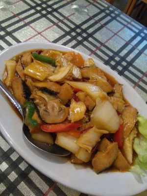 Mixed veggie spicy dish at Pureland Vegetarian in Bandar Seri Begawan