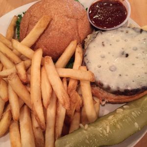 tempeh burger with Swiss at Seva - Ann Arbor in Ann Arbor