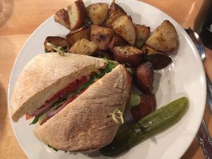 Caprese panini with rosemary potatoes  at Seva - Ann Arbor in Ann Arbor