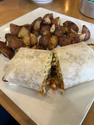 Veganized Breakfast Wrap with tofu and vegan cheddarr  at Seva - Ann Arbor in Ann Arbor