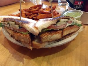 Chicek fried tofu sandwich (vegan, a special) at Seva - Ann Arbor in Ann Arbor