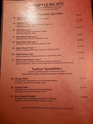 Menu 2 at Goa in Boltenhagen
