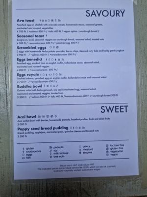 Food menu at Szimply in Budapest