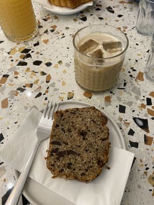 iced nitro latte and vegan banana bread  at Szimply in Budapest