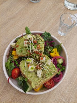 Avocado toast with tofu at Szimply in Budapest