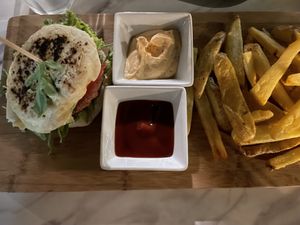 Beyond burger with vegan Mayo and pita bread  at Nook in Stari Grad