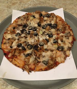 10-inch vegan pizza with plant-based sausage & veggie toppings. Excellent. at Broadway Pizza in Richfield