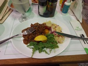 Mock fish dish at Plant Power in Novi Sad