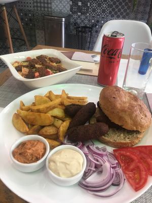 Tempeh salad / protein vegabcici with very good potatoes   at Plant Power in Novi Sad
