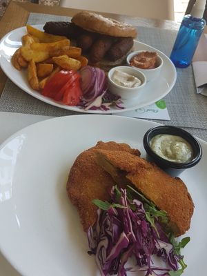 (Usually cordon bleu comesh with grilled veggies and mashed potatoes, but I asked for just the steak, because I was eating that alone.) at Plant Power in Novi Sad