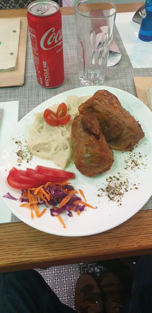 Serbian cabbage rolls filled with soya and rice at Plant Power in Novi Sad