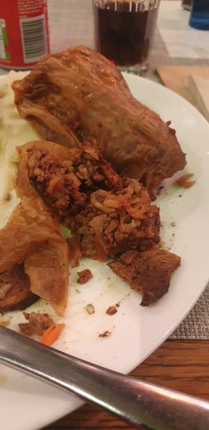 Serbian cabbage rolls filled with soya and rice at Plant Power in Novi Sad