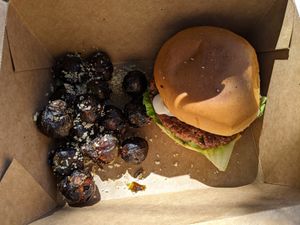 GuacoRizo Burger with Sautéed Brussel Sprouts at Lick It Up - Spider House in Austin
