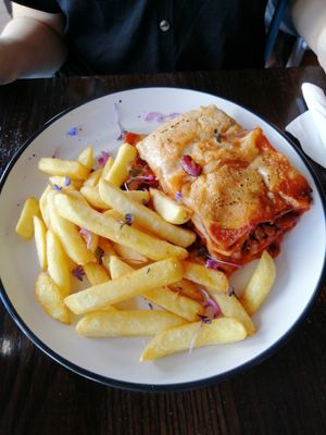 Lasagne and chips 👌 at Dfrent Cafe in Victoria Park