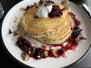 Banana cinnamon pancakes at Dfrent Cafe in Victoria Park