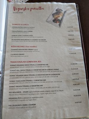 Vegan Menu at Hotel Tripič in Radovljica