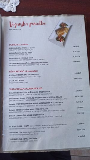Vegan offer at Hotel Tripič in Radovljica