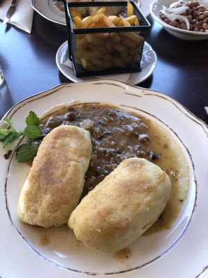 štruklji with “cottage cheese” in mushroom sauce at Hotel Tripič in Radovljica