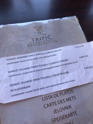 vegan menu at Hotel Tripič in Radovljica
