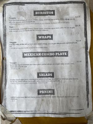 Menu  at Vorizo Cafe in Hornby Island