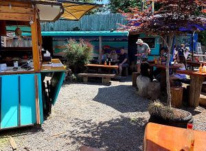 Cafe and outdoor seating at Vorizo Cafe in Hornby Island