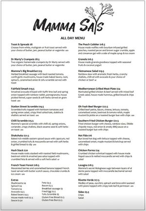 All day menu at Mamma Says in Fairfield
