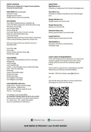 Drinks menu at Mamma Says in Fairfield
