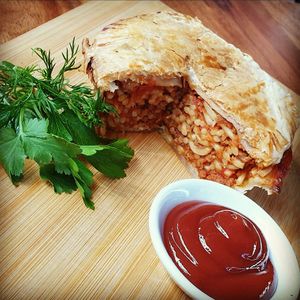 Vegan Spaghetti bolognese pie at Mamma Says in Fairfield