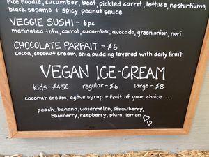 Vegan ice cream menu  at Supernatural Juice in Hornby Island