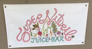 Store sign  at Supernatural Juice in Hornby Island