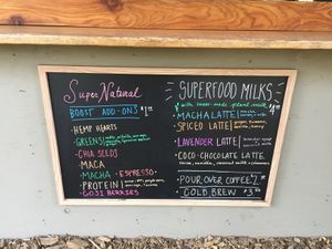 Drinks and drink add ons at Supernatural Juice in Hornby Island