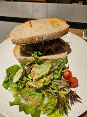 Mushroom and spinach burger in sourdough bread at Cedele - Raffles City in Central Singapore