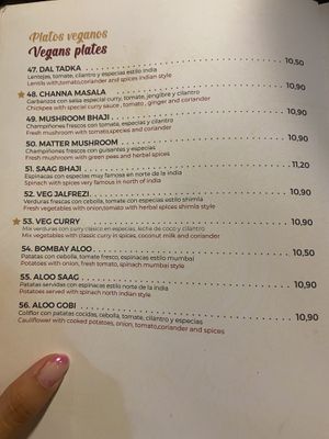 Menú vegano actual   at Goa in Peniscola