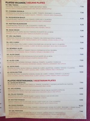 Vegan menu at Goa in Peniscola