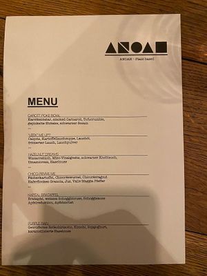 Menu  at ANOAH in Zurich