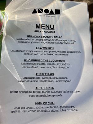 Summer menu  at ANOAH in Zurich