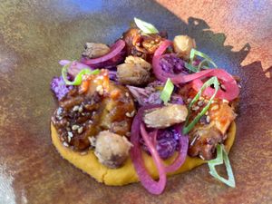 Cauliflower buffalo wings, with corn puree. So great.  at ANOAH in Zurich