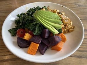 Breakfast plate, 280 baht (plus 5% service charge)  at Plantiful - Plant-based Cafe in Bangkok