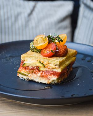 Baked Zucchini and Eggplant Lasagna with Cashew Ricotta  at Plantiful - Plant-based Cafe in Bangkok