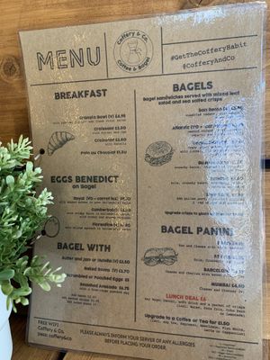 Bagel plus other bits menu at Coffery & Co in Exeter