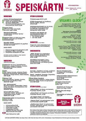 Speisekarte August 2021 at Stern in Villach