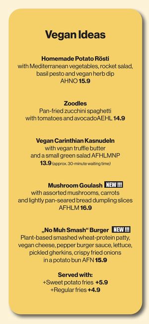 Vegan main dishes at Stern in Villach