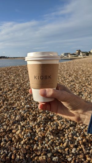 Coffee on the beach at Kiosk in Lyme Regis