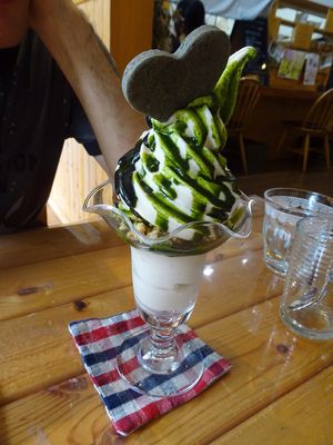 seasonal matcha soy ice cream parfait, may 2019 at Pupu Kitchen and Health Food Shop in Nagoya