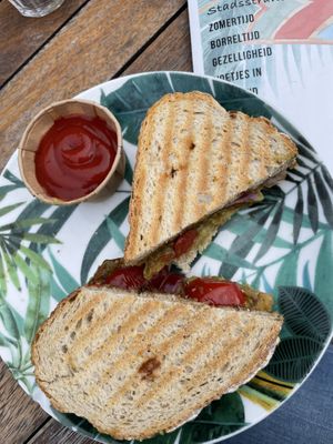 Vegan tosti with avocado  at Stadsstrand De Kade in Alkmaar