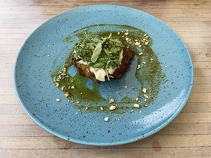 vegetable fritters with cashew raita, rucola pesto and nuts  at Hotel Sněžka in Spindleruv Mlyn