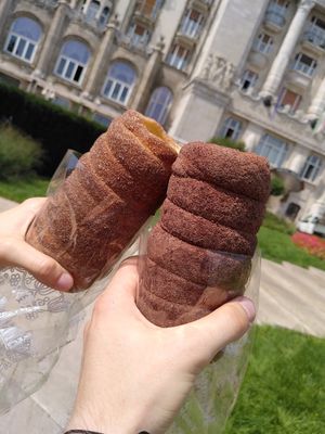 With chocolate at Korosfoi Kurtoskalacs in Siofok