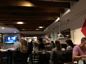 Seating in back at Cafecito in Chicago