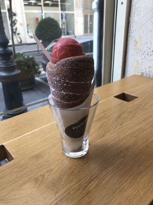 Chimney cake with sorbet  at Gelateria Pichler in Budapest